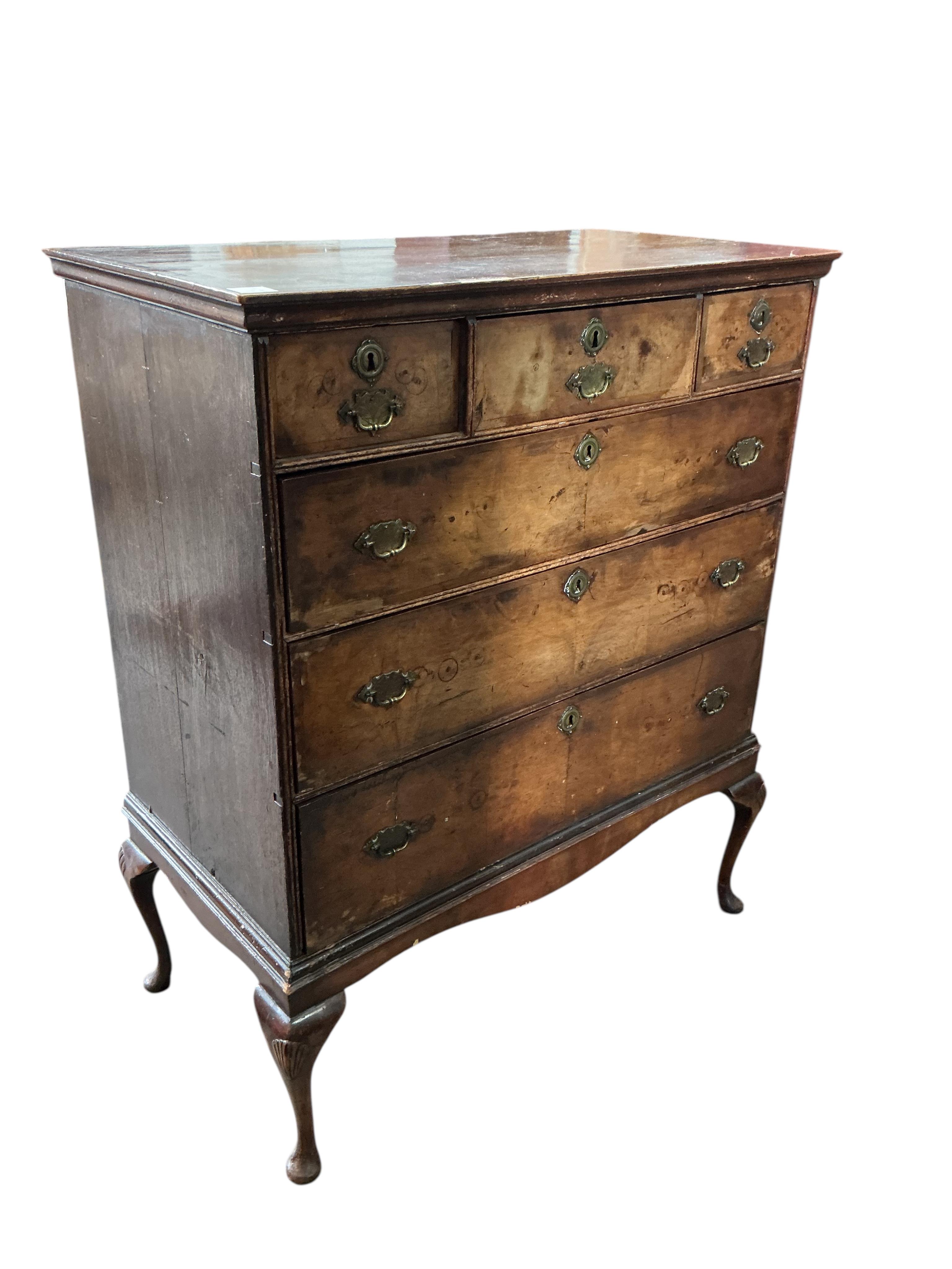 An 18th century walnut chest on stand, width 100cm, depth 53cm, height 122cm